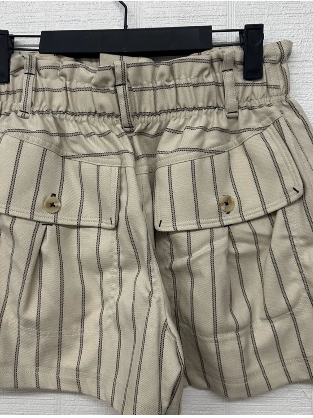Free People Harriet O Balloon Style Beige Shorts with Black Pinstripes - Picture 6 of 9